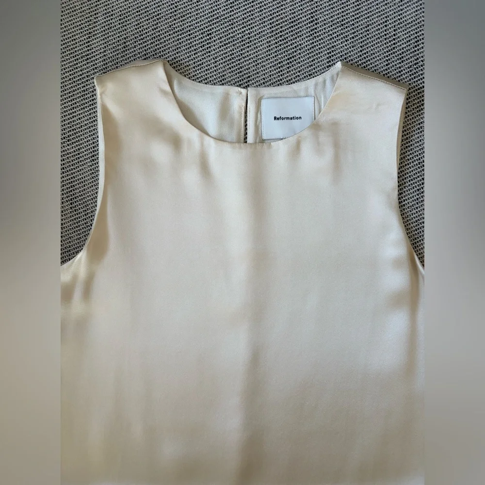 NEW Reformation Jessalyn Lace Silk Crew Neck Mini Dress Almond Ivory | size S - Picture 10 of 12